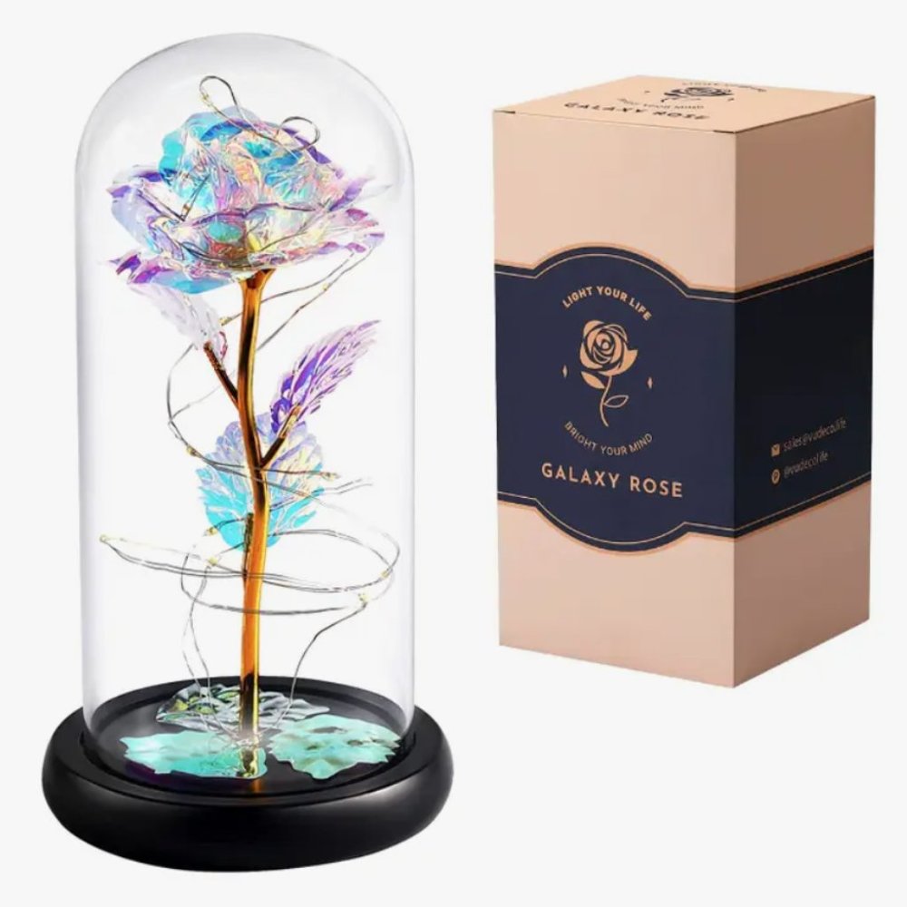 Beauty and the Beast Colorful Artificial Rose in Glass Dome Eternal Flower